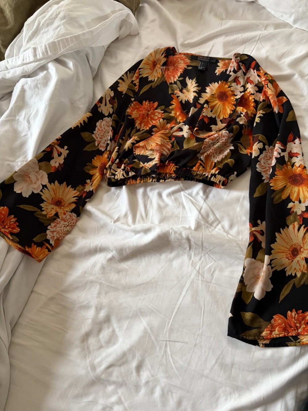 Forever 21 Black Crop Top with Orange Floral Print